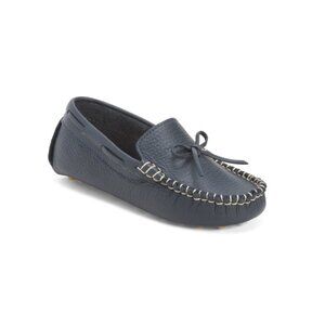 ELEPHANTITO Navy Blue Leather Driver Loafers (Toddler Little Kid Big Kid)